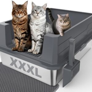 Stainless Steel Litter Box Extra Large for Big Cats Multi-Cats, Jumbo Extra Large Metal Cat Litter Box with High Sided Lid, Anti-Urine Leakage, Non-Stick,Include Litter Scoop